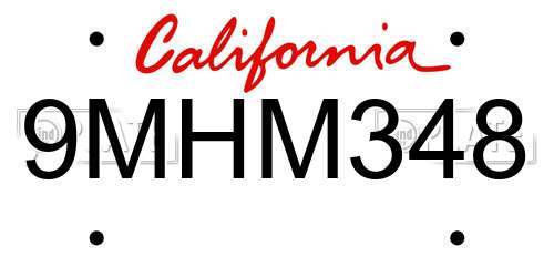 9MHM348 California License Plate
