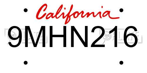 9MHN216 California License Plate