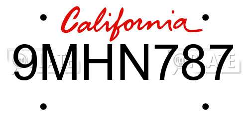 9MHN787 California License Plate