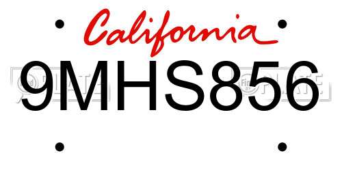 9MHS856 California License Plate