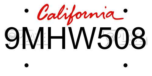 9MHW508 California License Plate