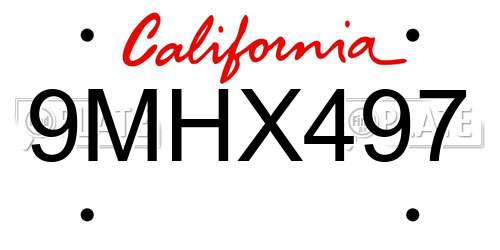 9MHX497 California License Plate