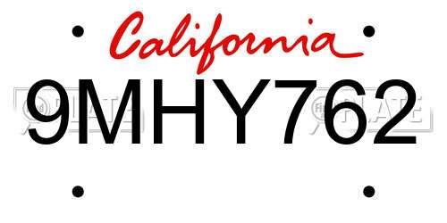 9MHY762 California License Plate