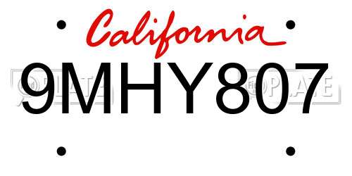 9MHY807 California License Plate