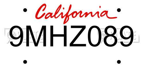 9MHZ089 California License Plate