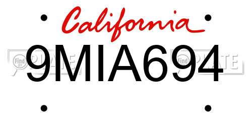 9MIA694 California License Plate