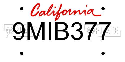 9MIB377 California License Plate