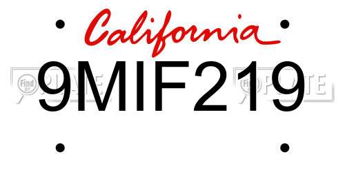 9MIF219 California License Plate