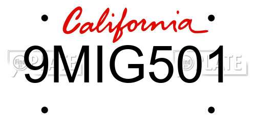 9MIG501 California License Plate