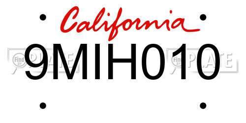 9MIH010 California License Plate