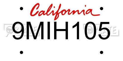 9MIH105 California License Plate