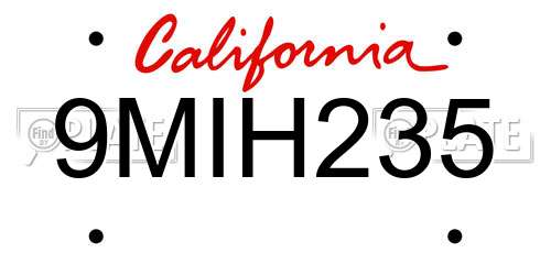 9MIH235 California License Plate