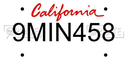 9MIN458 California License Plate