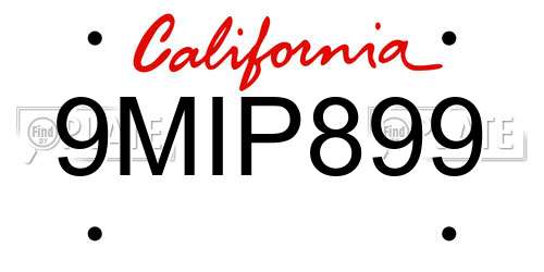 9MIP899 California License Plate