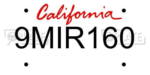 9MIR160 California License Plate