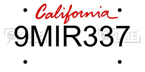 9MIR337 California License Plate