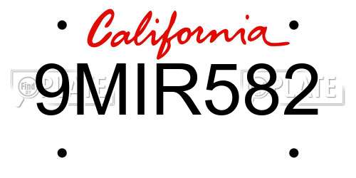 9MIR582 California License Plate