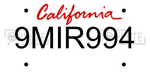 9MIR994 California License Plate
