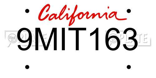 9MIT163 California License Plate