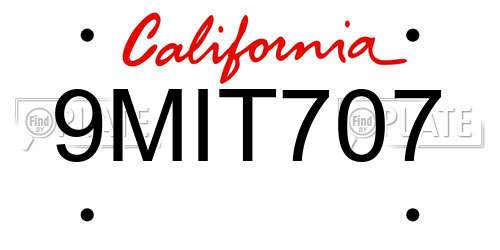 9MIT707 California License Plate