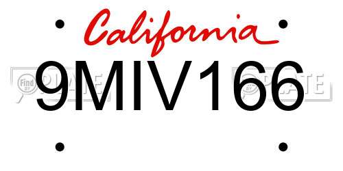 9MIV166 California License Plate