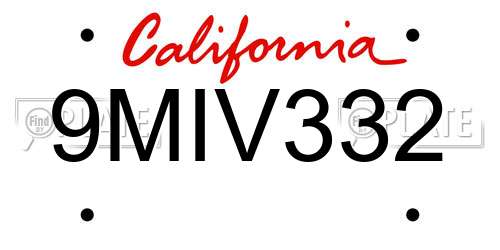 9MIV332 California License Plate