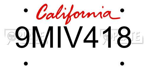 9MIV418 California License Plate