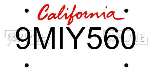 9MIY560 California License Plate