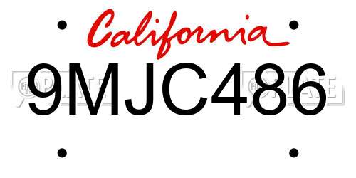 9MJC486 California License Plate
