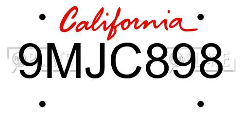 9MJC898 California License Plate