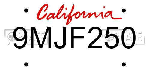 9MJF250 California License Plate