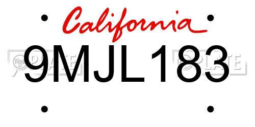 9MJL183 California License Plate
