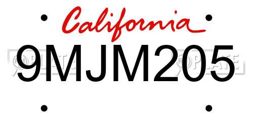 9MJM205 California License Plate
