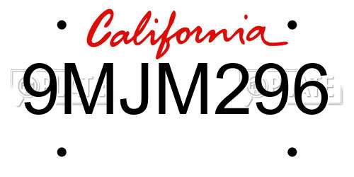 9MJM296 California License Plate