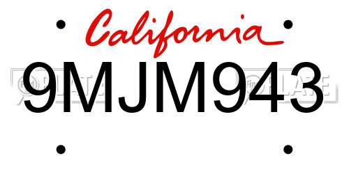 9MJM943 California License Plate