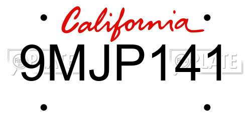 9MJP141 California License Plate