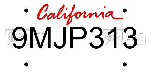 9MJP313 California License Plate