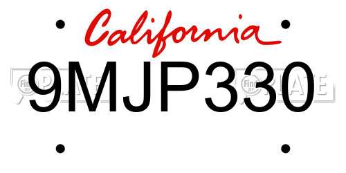 9MJP330 California License Plate