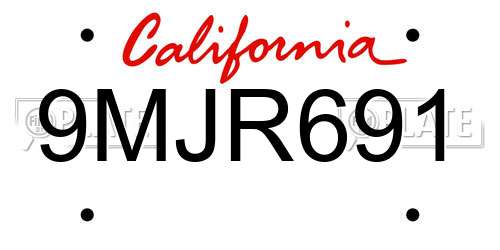 9MJR691 California License Plate