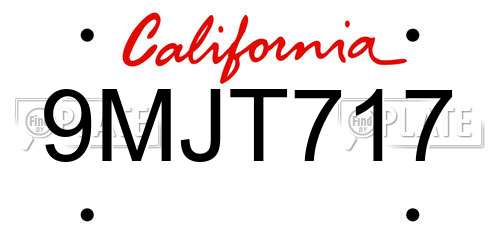 9MJT717 California License Plate