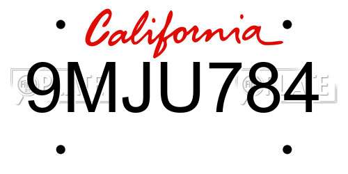 9MJU784 California License Plate