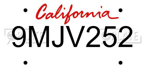 9MJV252 California License Plate