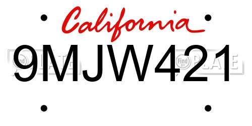 9MJW421 California License Plate
