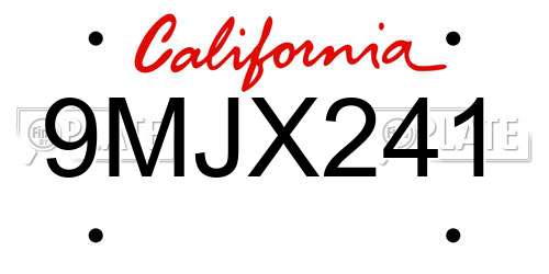 9MJX241 California License Plate