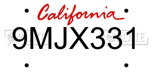 9MJX331 California License Plate