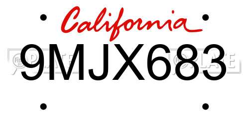 9MJX683 California License Plate
