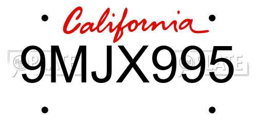 9MJX995 California License Plate