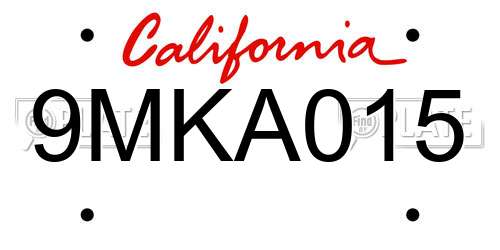 9MKA015 California License Plate