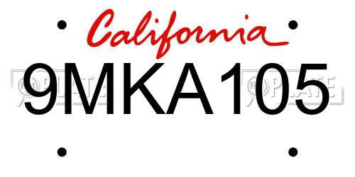 9MKA105 California License Plate
