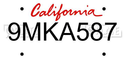 9MKA587 California License Plate
